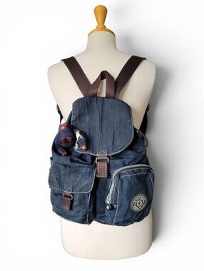 Vintage Y2K Kipling Honeybee Small Backpack Navy Blue And Brown With Monkey